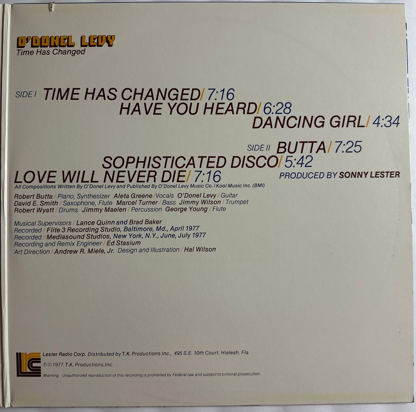O' Donel Levy - Time Has Changed VG+/VG+ ( LRC-9319) Gatefold