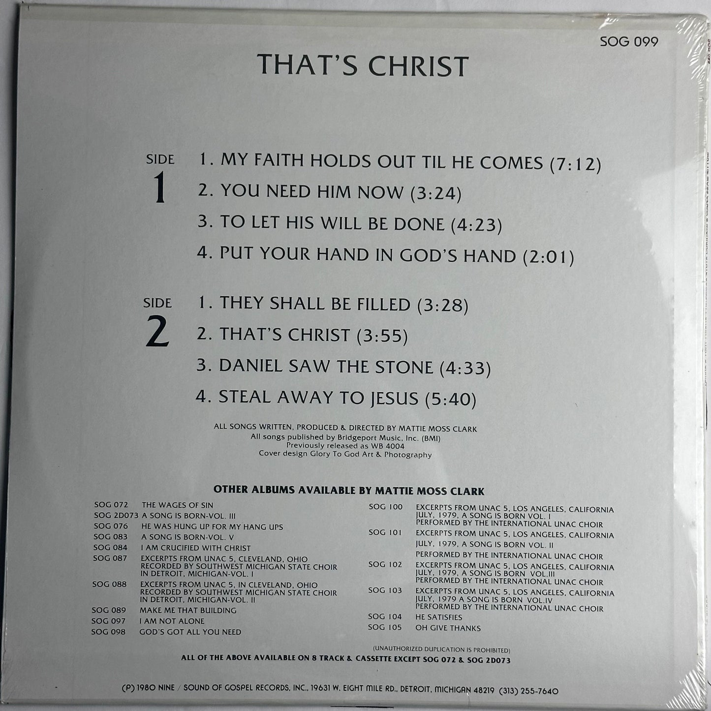 Mattie Moss Clark and The Michigan State Community Choir vinyl album sealed. Available on djpocket.com