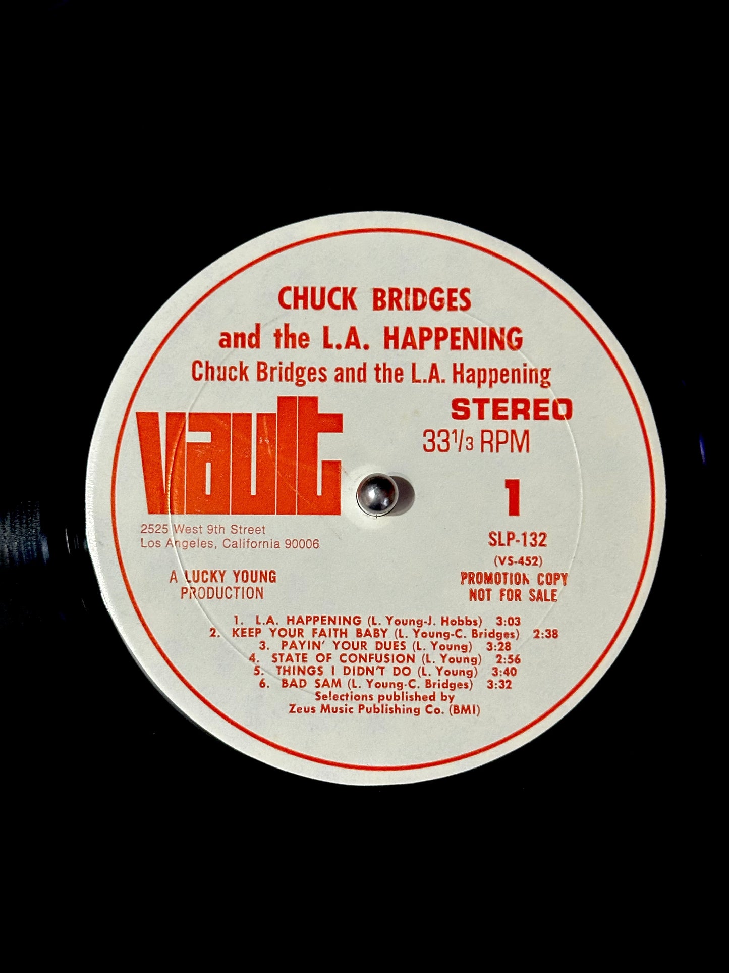 CHUCK BRIDGES & THE L.A. HAPPENING Promo OG LP VAULT 132 Funk Soul 1969 VG+