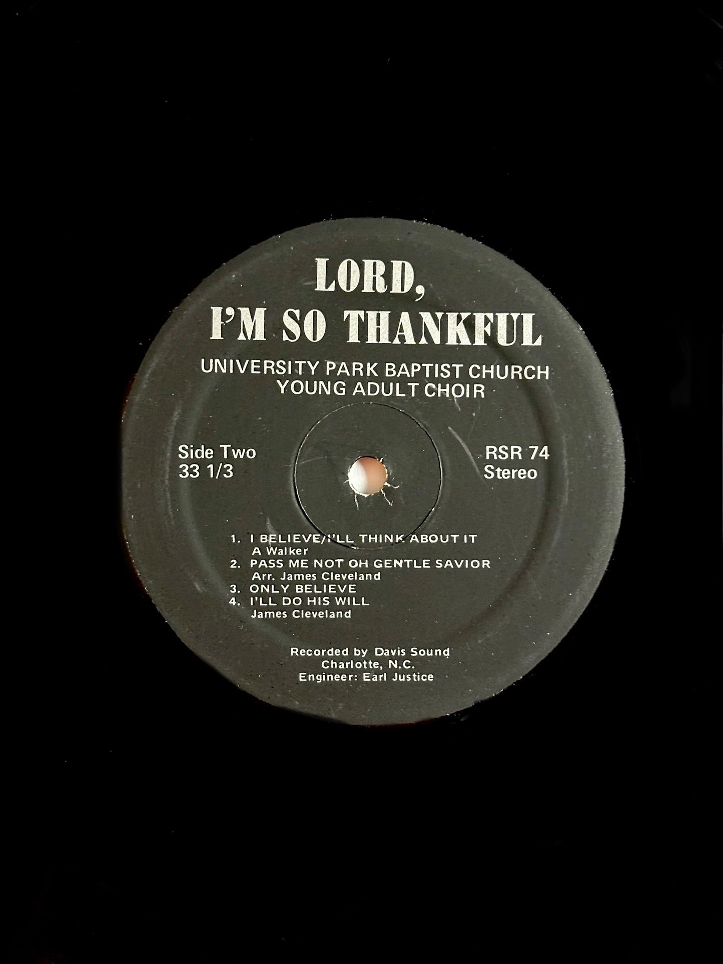 University Park Baptist Church Young Adult Choir - Lord I’m So Thankful VG+RSR74