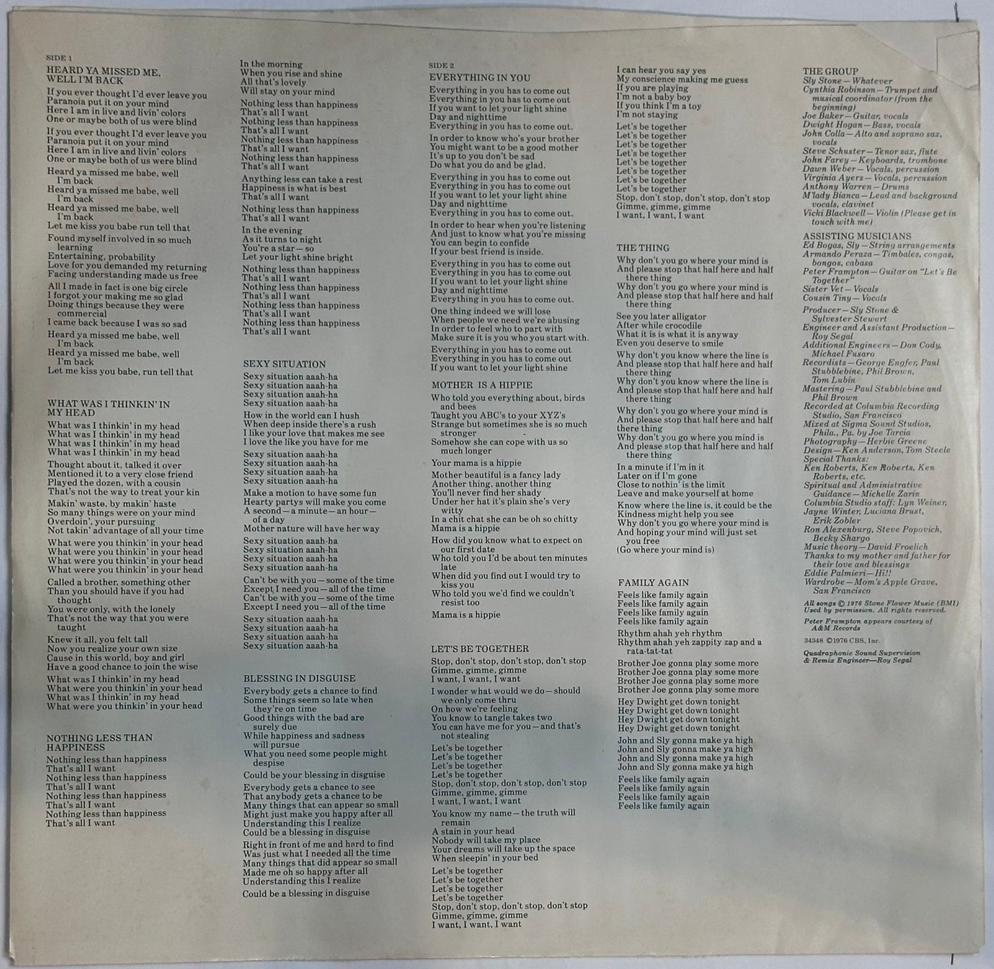 Sly & The Family Stone – Heard Ya Missed Me, Well I'm Back