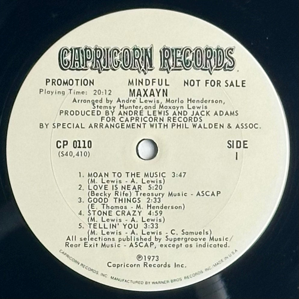 Maxayn - Mindful vinyl album. Capricorn Records Promo. Available at djpocket.com