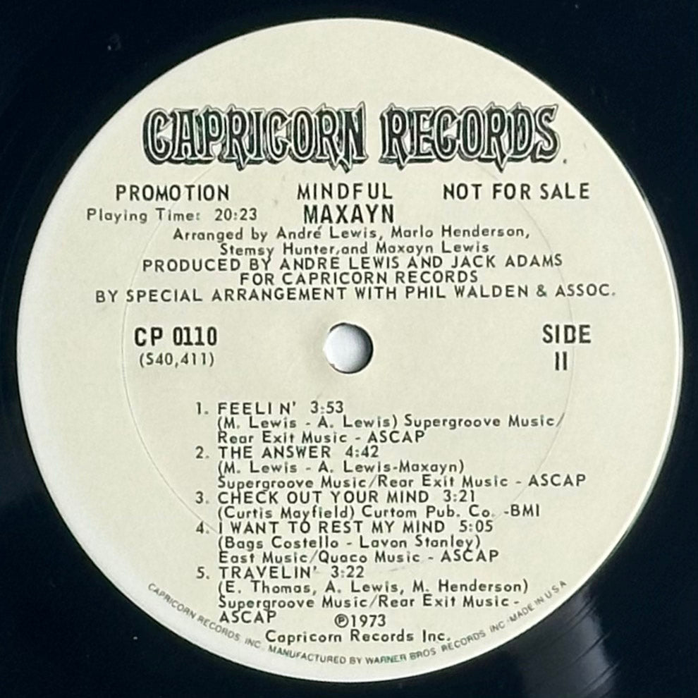 Maxayn - Mindful vinyl album. Capricorn Records Promo. Available at djpocket.com