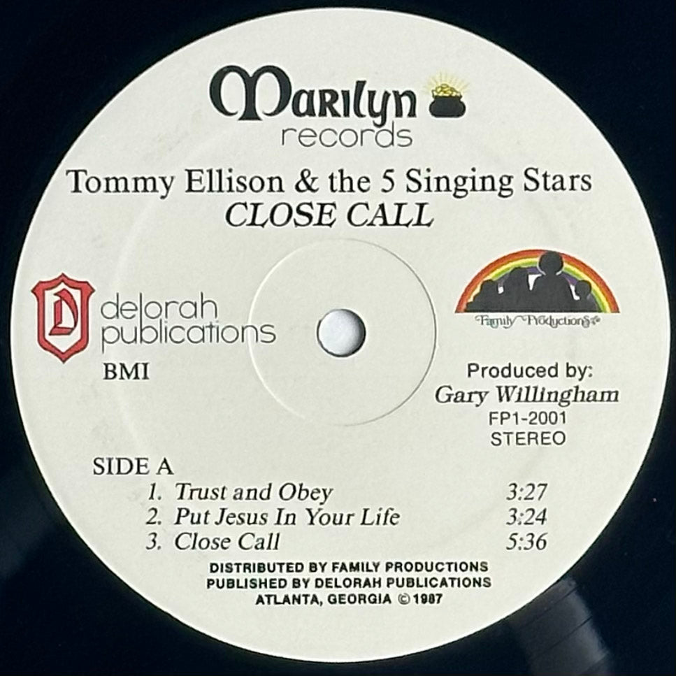 Record label for 'Close Call' by Tommy Ellison & the 5 Singing Stars with Marilyn Records branding. available at djpocket.com