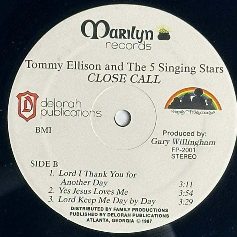 Record label for 'Close Call' by Tommy Ellison and The 5 Singing Stars with Marilyn Records branding. available at djpocket.com