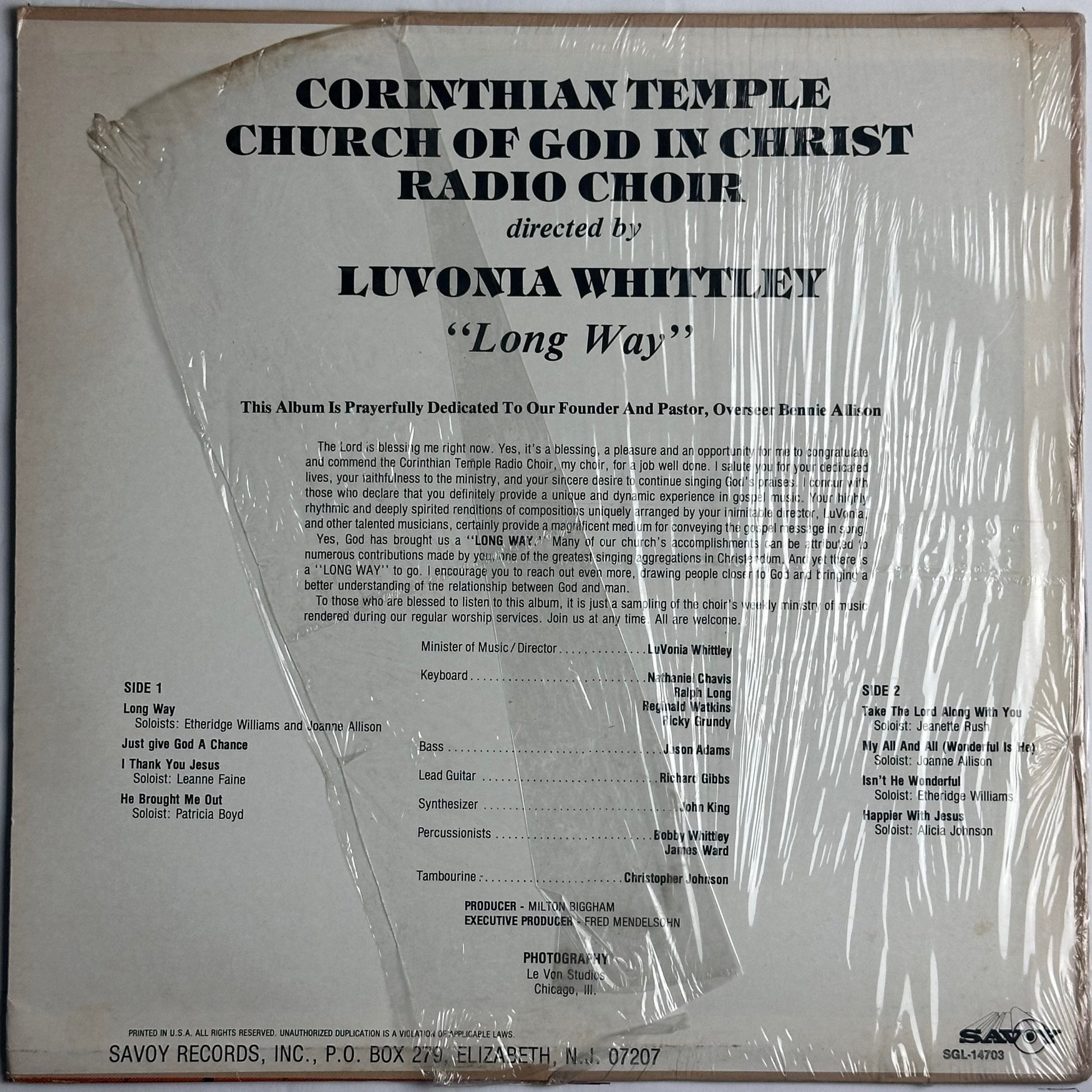 Luvonia Whittley and The Corinthian Temple COGIC Choir Long Way Vinyl Album.  Gospel. Available now at djpocket.com
