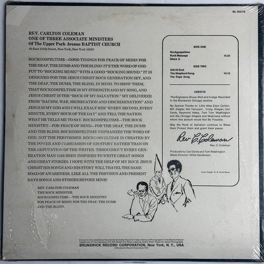 Reverend C. Coleman Rock Gospel Time/The Rock Ministry vinyl album.  Sealed.  Available now at djpocket.com