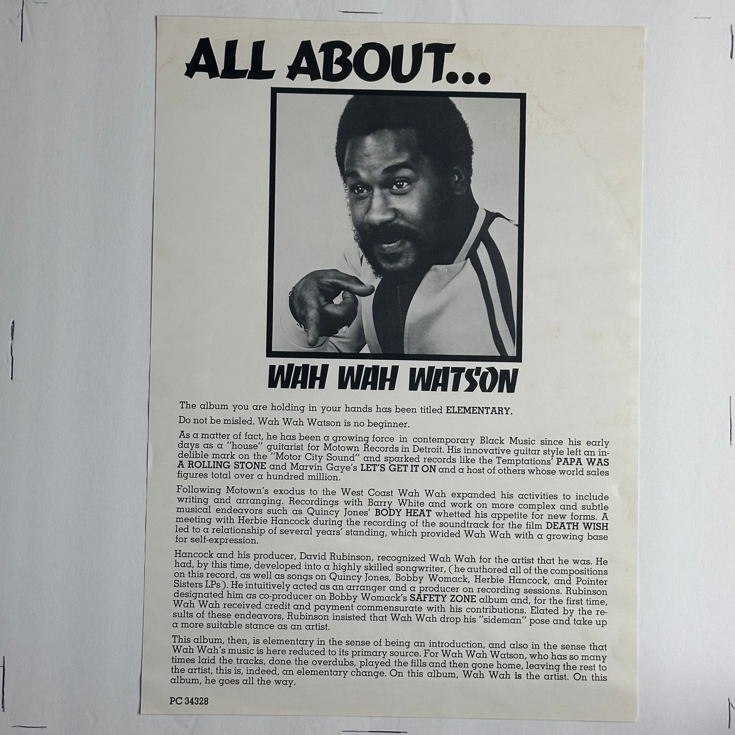 Wah Wah Watson - Elementary vinyl album.  Promo.  Available now at djpocket.com
